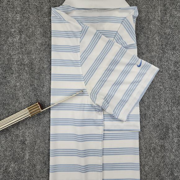 Nike Golf Shirt Mens XL White Blue Striped Active Tour Performance Polo Seaview - Picture 10 of 16